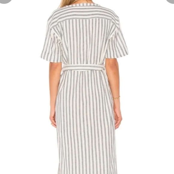 Tularosa Maddy Wrap Dress Cotton Stripe Navy Blue White Short Sleeve Size Medium - Picture 3 of 13